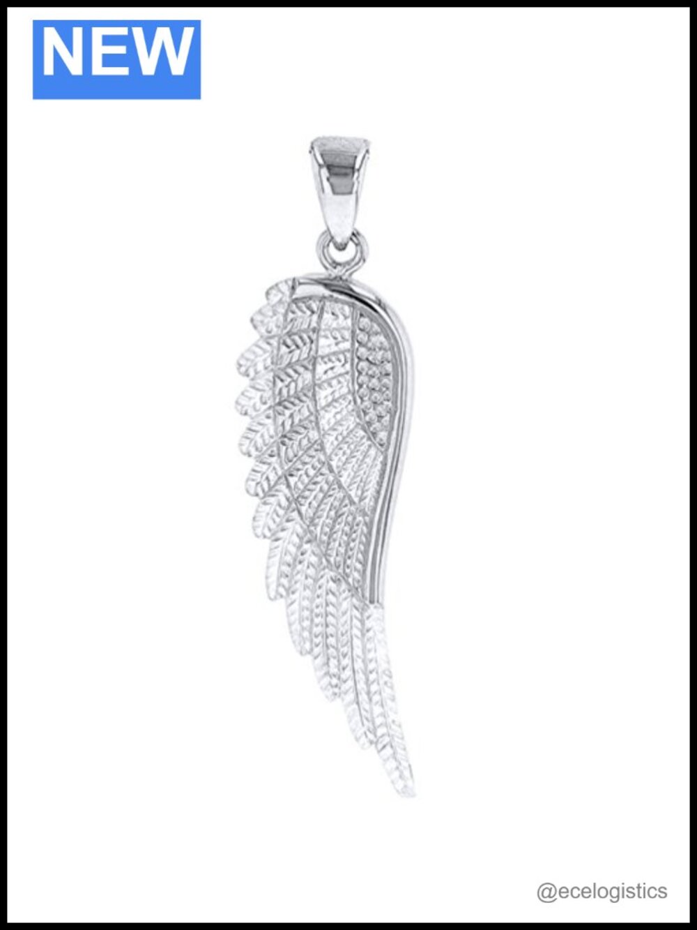 Solid 14k White Gold Textured Angel Wing Charm Pendant Handmade